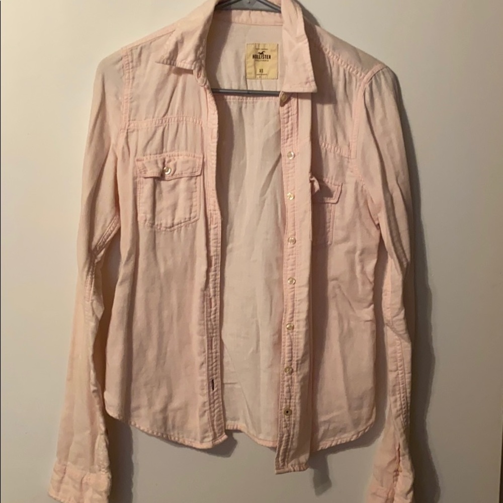 Long sleeve pink polo shirt